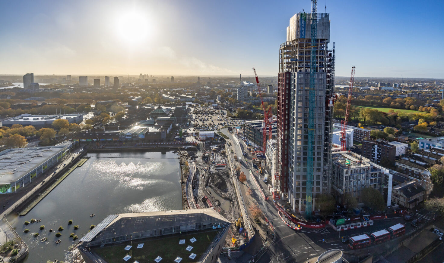 Aerial view of Canada Dock, Plot A1, A2 and surrounding area